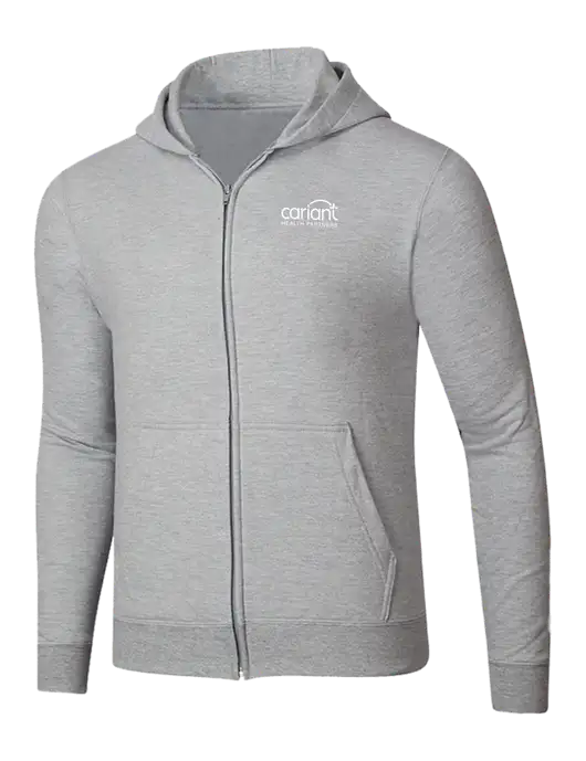Light Grey Heather 8.5 oz Ring Spun Zip Hooded Sweatshirt w/Cariant Logo