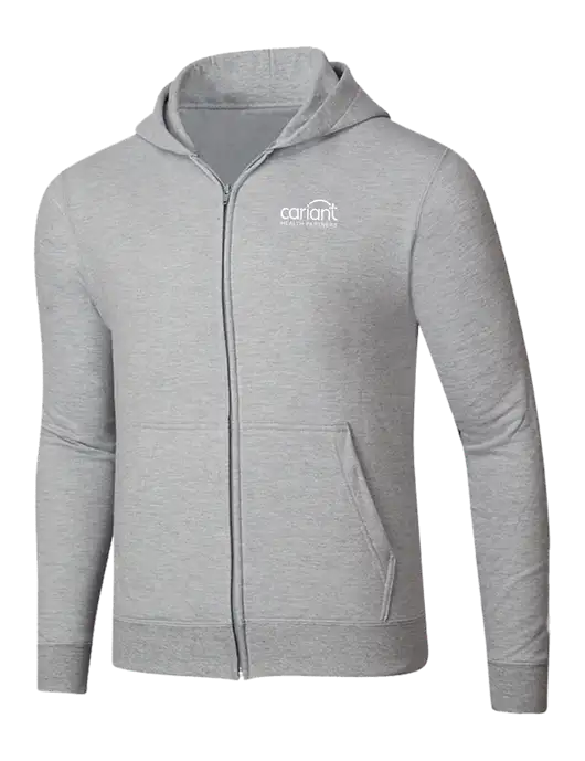Light Grey Heather 8.5 oz Ring Spun Zip Hooded Sweatshirt w/Cariant Logo