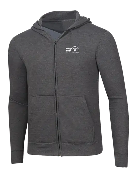 Dark Heather Grey 8.5 oz Ring Spun Zip Hooded Sweatshirt w/Cariant Logo