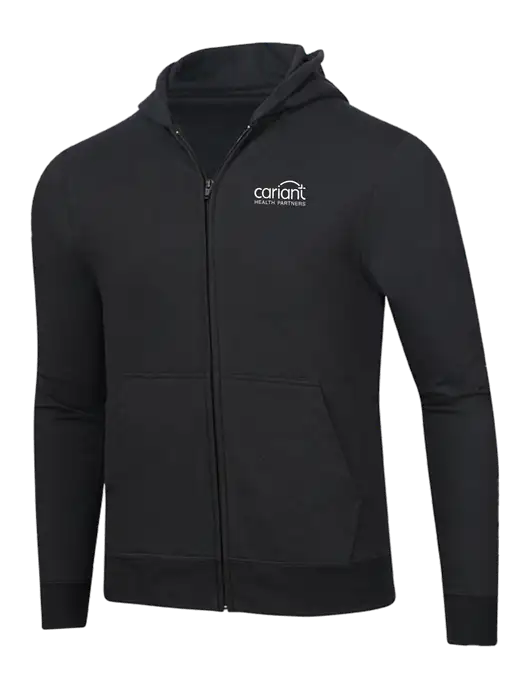 Jet Black 8.5 oz Ring Spun Zip Hooded Sweatshirt w/Cariant Logo