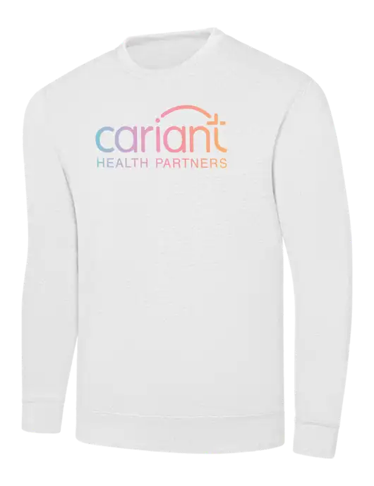 White 7.8 oz Ring Spun Crew Sweatshirt w/Cariant Logo