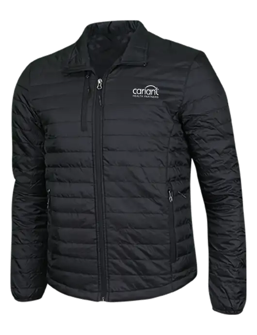 Deep Black Puffy Packable Jacket w/Cariant Logo