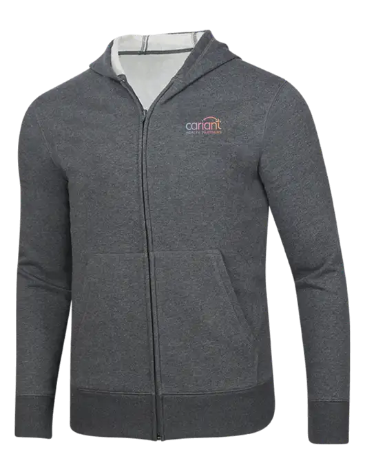 Full-Zip Dark Grey Heather Heavyweight Hooded Sweatshirt w/Cariant Logo