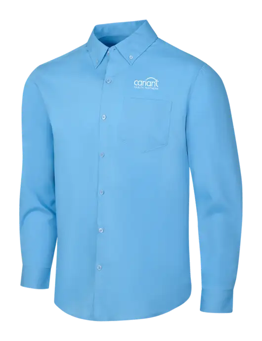 Carolina Blue Long Sleeve Carefree Poplin Shirt w/Cariant Logo