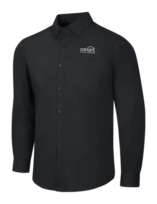 Black Long Sleeve Carefree Poplin Shirt w/Cariant Logo
