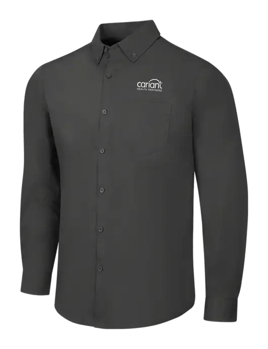 Dark Grey Long Sleeve Carefree Poplin Shirt w/Cariant Logo