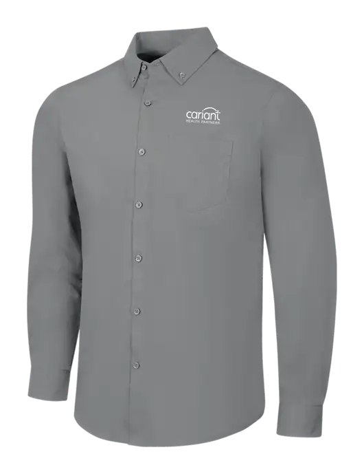 Medium Grey Long Sleeve Carefree Poplin Shirt w/Cariant Logo