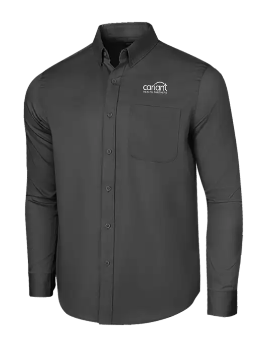 Long Sleeve Dark Grey Superpro React Twill Shirt w/Cariant Logo