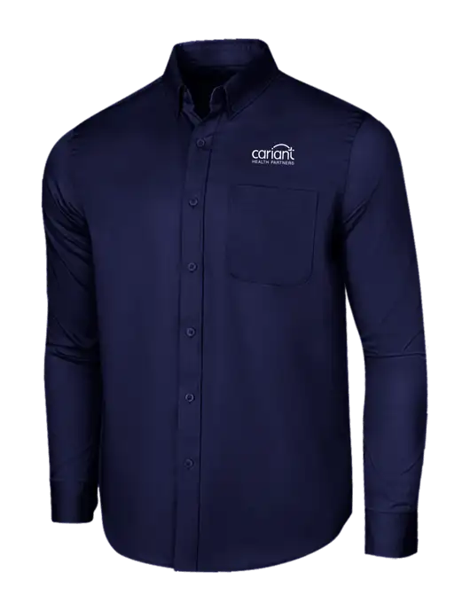 Long Sleeve Navy Superpro React Twill Shirt w/Cariant Logo