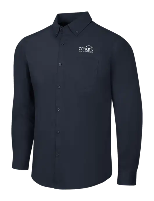 Navy Long Sleeve Carefree Poplin Shirt w/Cariant Logo