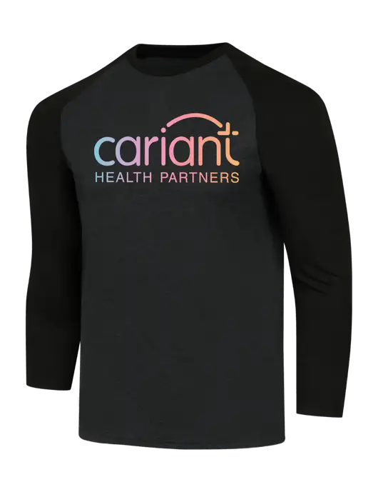 Simply Soft 3/4 Sleeve Black/Black Frost Ring Spun Cotton T-Shirt w/Cariant Logo