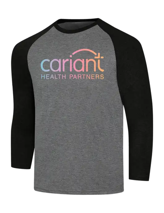 Simply Soft 3/4 Sleeve Black Frost/Grey Frost Ring Spun Cotton T-Shirt w/Cariant Logo