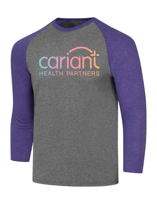 Simply Soft 3/4 Sleeve Purple Frost/Grey Frost Ring Spun Cotton T-Shirt w/Cariant Logo