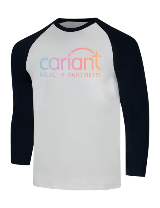 Simply Soft 3/4 Sleeve Black/White Ring Spun Cotton T-Shirt w/Cariant Logo