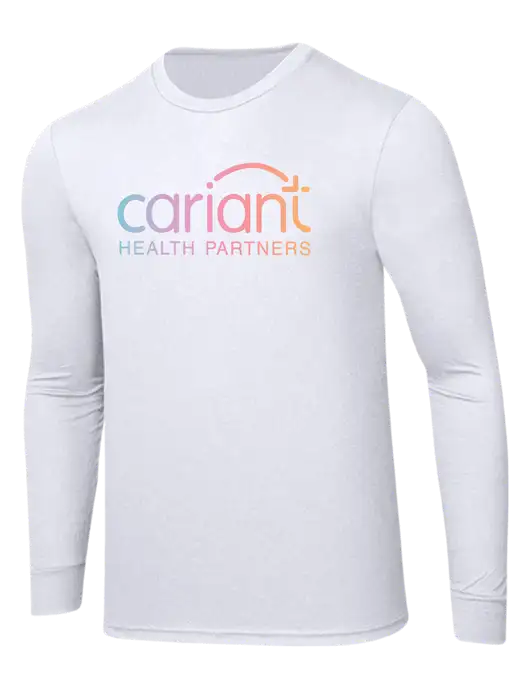 Simply Soft Long Sleeve White 4.5 oz, Poly/Combed Ring Spun Cotton T-Shirt w/Cariant Logo