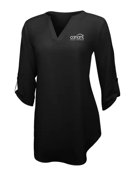 Womens Black 3/4 Sleeve Tunic Blouse w/Cariant Logo