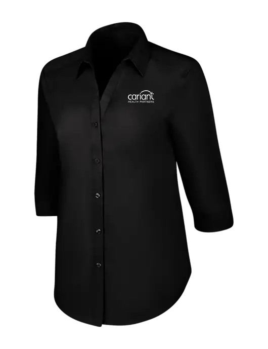 Womens Black 3/4 Sleeve Carefree Poplin Shirt w/Cariant Logo