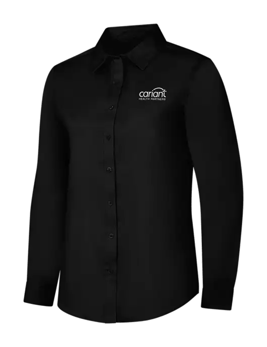 Womens Black Long Sleeve Superpro React Twill Shirt w/Cariant Logo