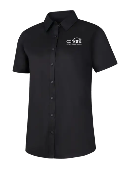 Womens Black Short Sleeve Superpro React Twill Shirt w/Cariant Logo