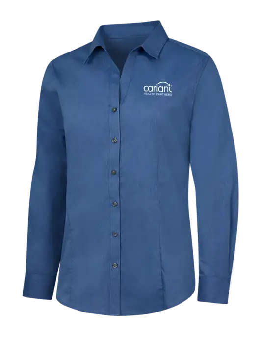Light Navy Womens Crosshatch Easy Care Shirt w/Cariant Logo