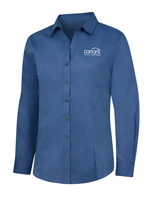 Light Navy Womens Crosshatch Easy Care Shirt w/Cariant Logo