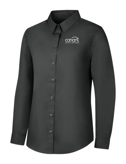Womens Dark Grey Long Sleeve Carefree Poplin Shirt w/Cariant Logo