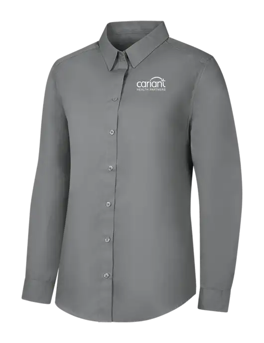 Womens Medium Grey Long Sleeve Carefree Poplin Shirt w/Cariant Logo