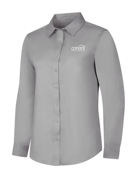 Light Grey Womens Long Sleeve Superpro React Twill Shirt w/Cariant Logo