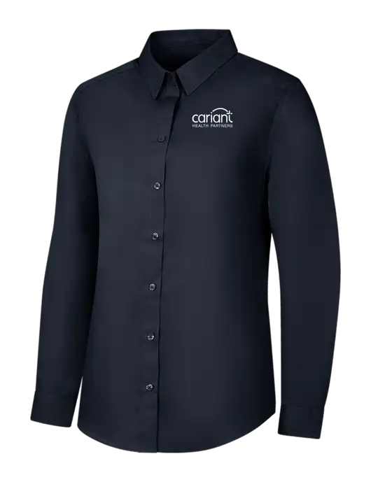 Womens River Blue Navy Long Sleeve Carefree Poplin Shirt w/Cariant Logo