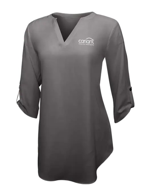 Dark Grey Womens 3/4 Sleeve Tunic Blouse w/Cariant Logo