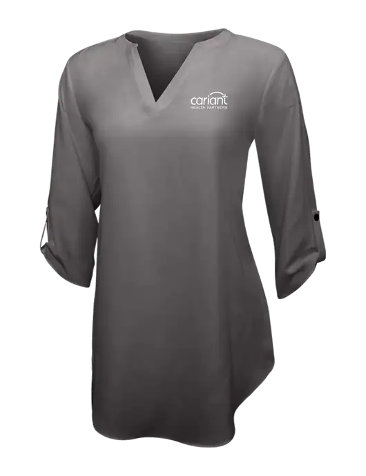 Dark Grey Womens 3/4 Sleeve Tunic Blouse w/Cariant Logo