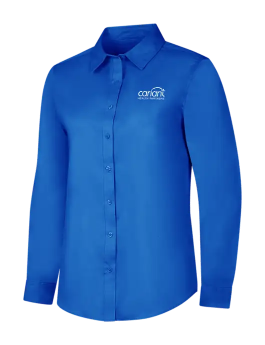 Womens Long Sleeve Royal Blue Superpro React Twill Shirt w/Cariant Logo