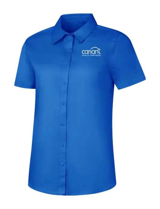 Womens Short Sleeve Royal Blue Superpro React Twill Shirt w/Cariant Logo