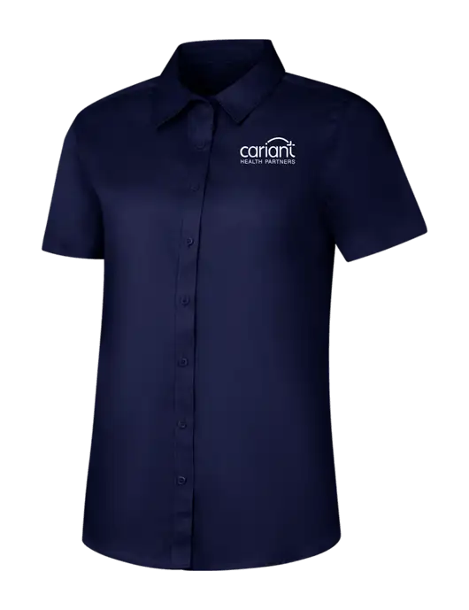 Womens Navy Short Sleeve Superpro React Twill Shirt w/Cariant Logo
