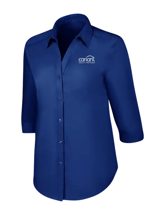 Womens Royal 3/4 Sleeve Carefree Poplin Shirt w/Cariant Logo