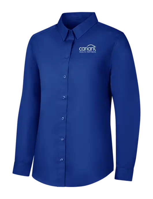 Womens Royal Long Sleeve Carefree Poplin Shirt w/Cariant Logo
