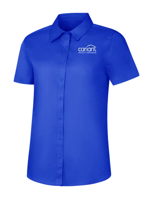 Womens Short Sleeve Dark Royal Superpro React Twill Shirt w/Cariant Logo