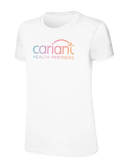 Womens Ring Spun White 4.5 oz T-Shirt w/Cariant Logo