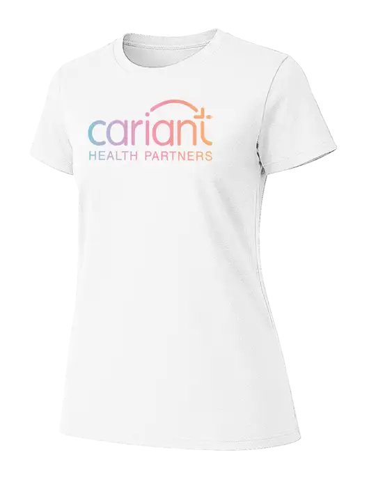Womens Ring Spun White 4.5 oz T-Shirt w/Cariant Logo