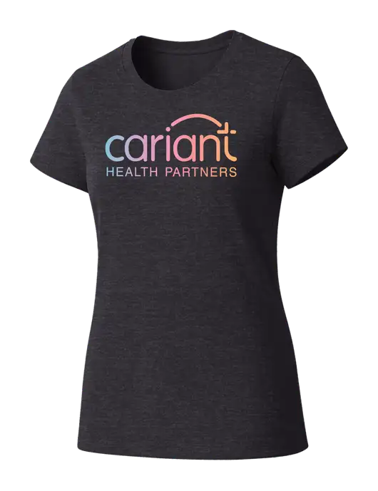 Womens Seriously Soft Heathered Charcoal T-Shirt w/Cariant Logo