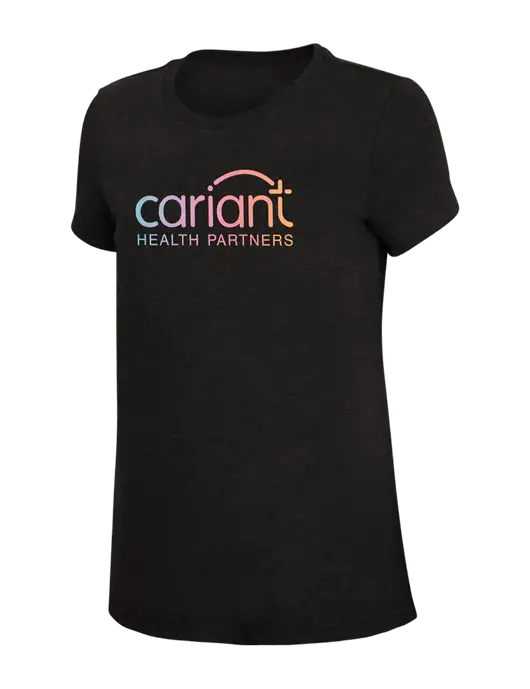 Womens Simply Soft Black 4.5oz Poly/Combed Ring Spun Cotton T-Shirt w/Cariant Logo