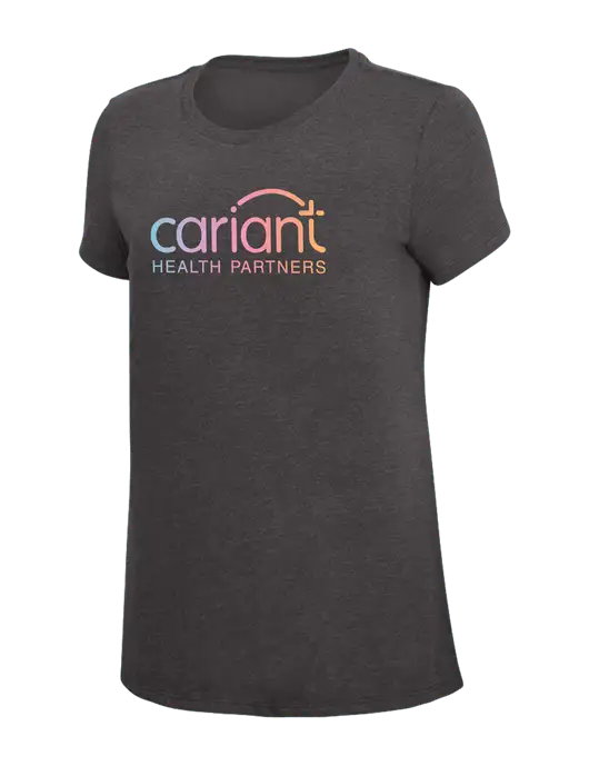 Womens Simply Soft Heather Charcoal 4.5oz  Poly/Combed Ring Spun Cotton T-Shirt w/Cariant Logo