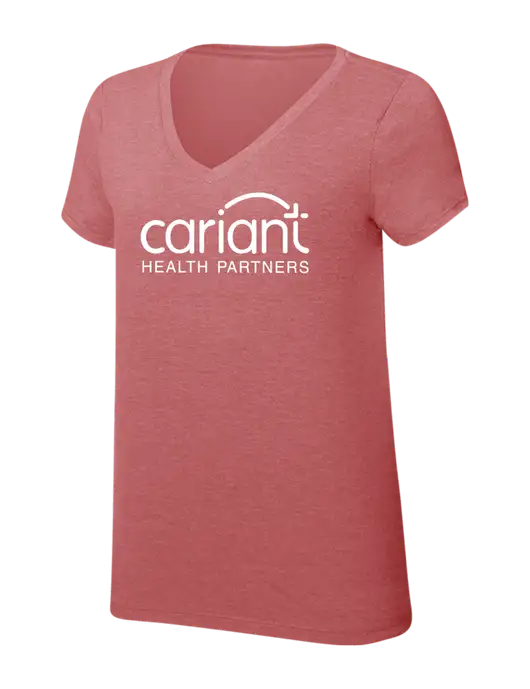 Womens Simply Soft V-Neck Blush Frost 4.5oz  Poly/Combed Ring Spun Cotton T-Shirt w/Cariant Logo