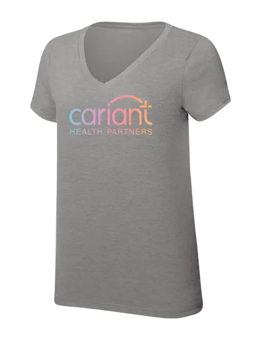 Womens Simply Soft V-Neck Grey Frost 4.5oz  Poly/Combed Ring Spun Cotton T-Shirt w/Cariant Logo