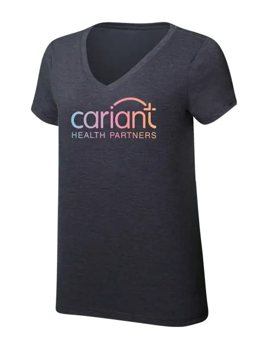 Womens Simply Soft V-Neck Heather Charcoal 4.5oz  Poly/Combed Ring Spun Cotton T-Shirt w/Cariant Logo