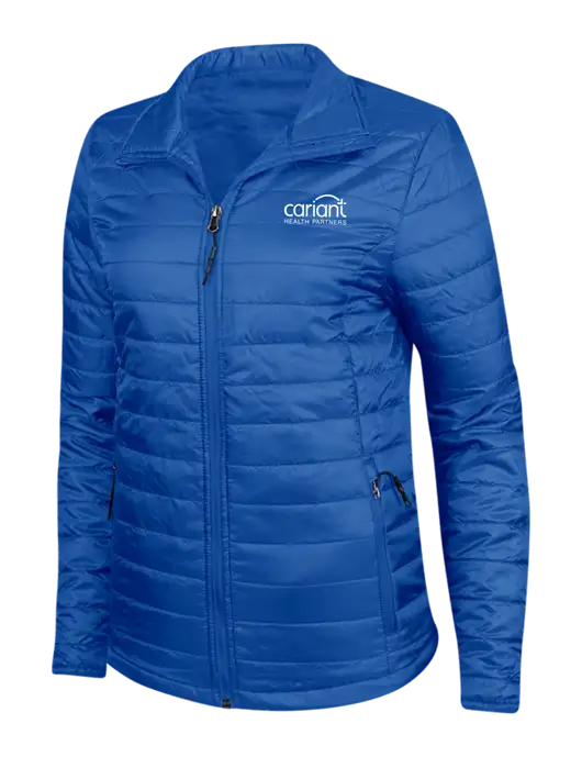 Dark Royal Blue Womens Puffy Packable Jacket w/Cariant Logo