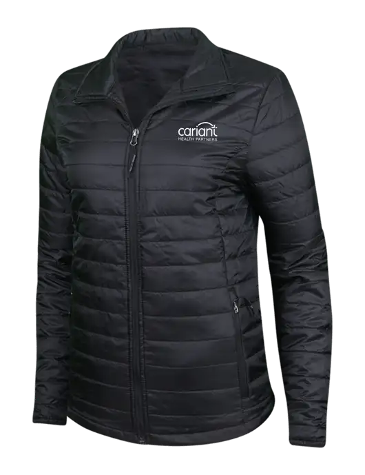 Womens Black Puffy Packable Jacket w/Cariant Logo