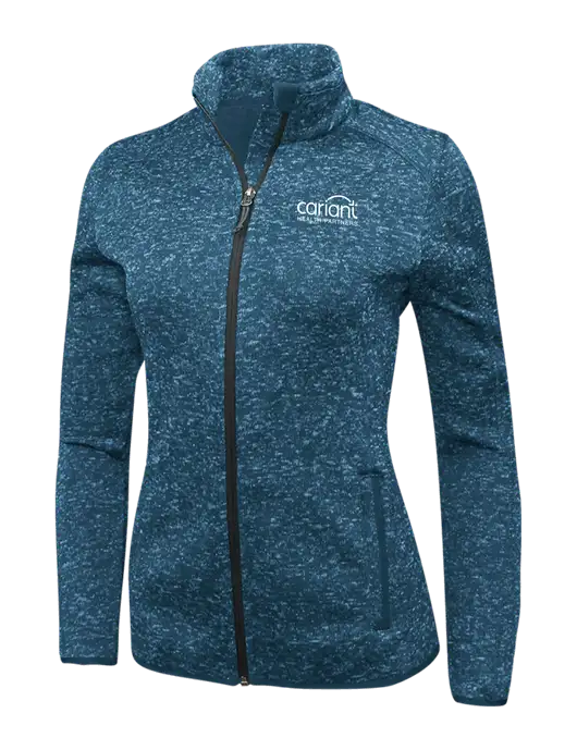 Medium Blue Heather Womens Sweater Fleece Jacket w/Cariant Logo