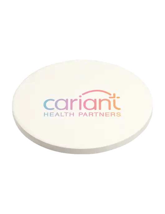 Absorbent White Coaster with Cork Base w/Cariant Logo