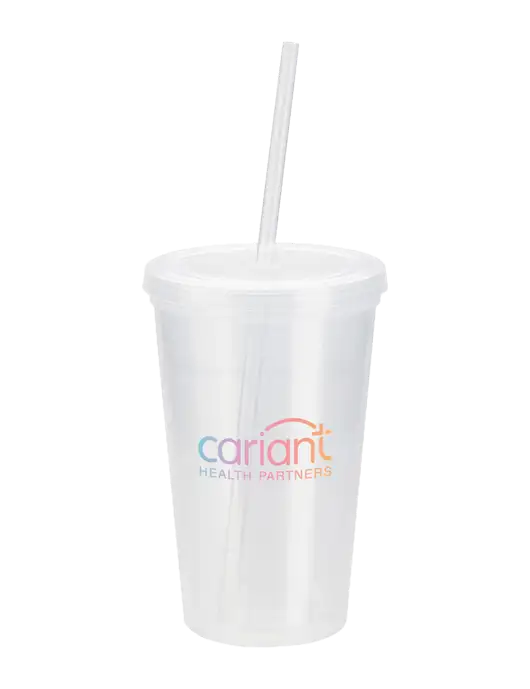 Sorrento Clear 16 oz Tumbler with Lid & Straw w/Cariant Logo